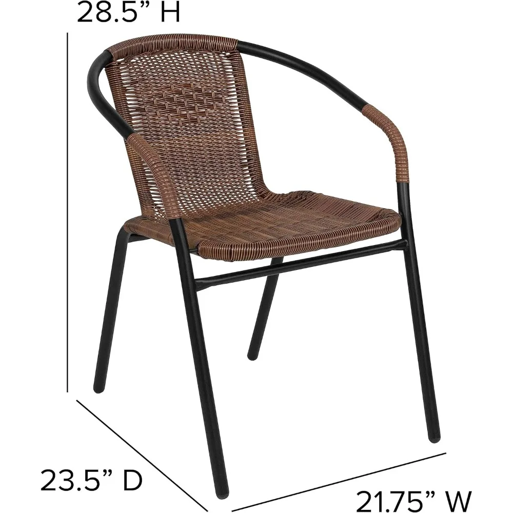 Lila Sillas de comedor apilables modernas de ratán para interiores/exteriores, sillas de bistró de ratán apilables para patio o restaurante, juego de 4, marrón