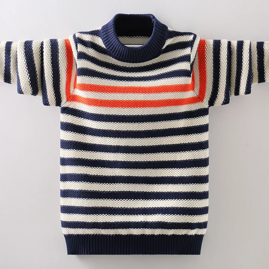 

Boys 100%Cotton Knitted Sweater 2024 New Winter O-Neck Stripe Design Kids Warm Pullovers For Children's 4 -15 Years Wear