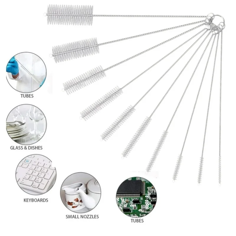 10 Stück/Set Edelstahl-Nylon-Strohhalmbürsten, Wasserbecher- und Wasserkocher-Reinigungsbürste, Silikon-Glasstrohhalm-Reinigungsbürste, Reagenzglas- und Tastatur-Reinigungsbürste