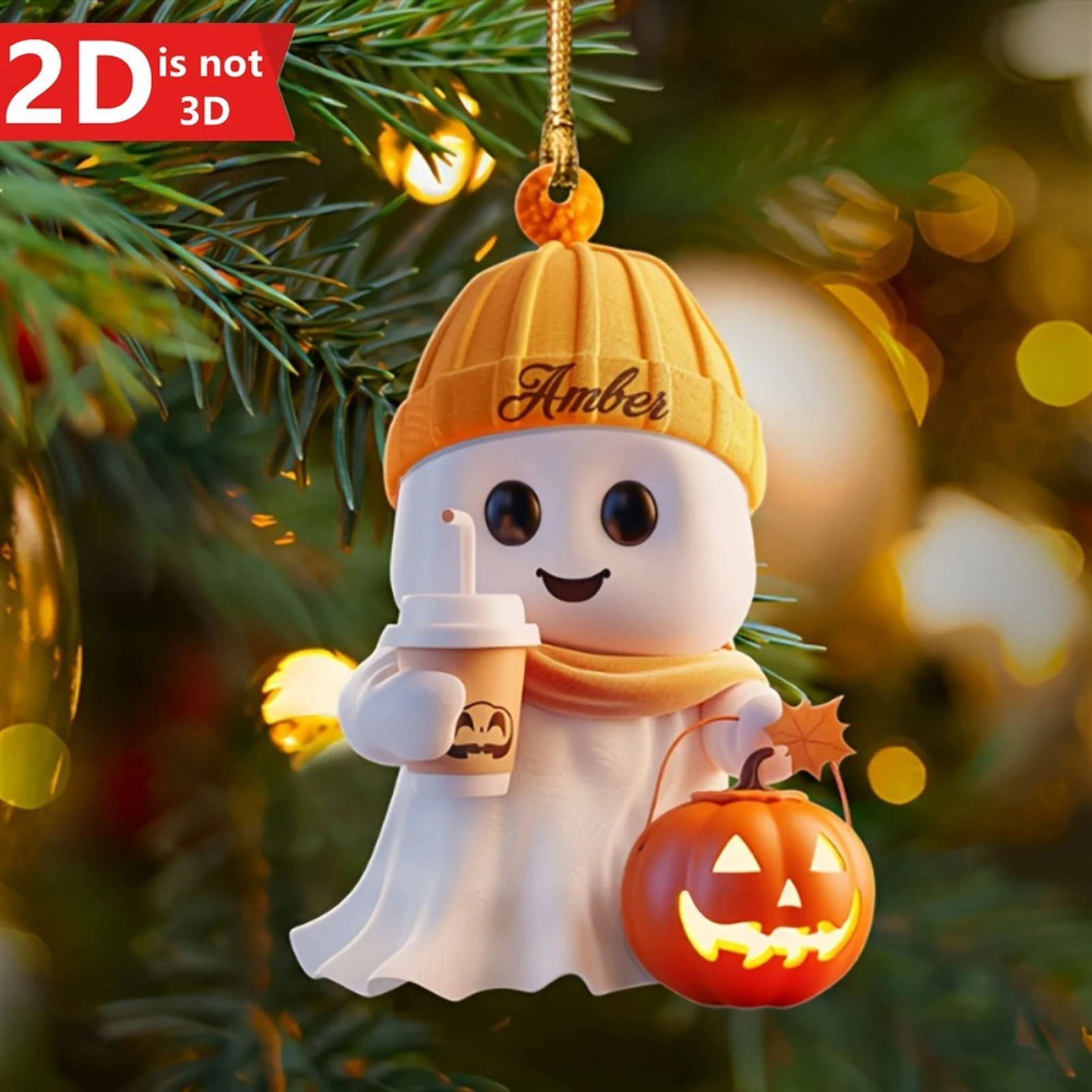 Acrylic Halloween Ghost Car Hanging Decoration Cute Flat Ornament for Vehicle Window Home Party Decor