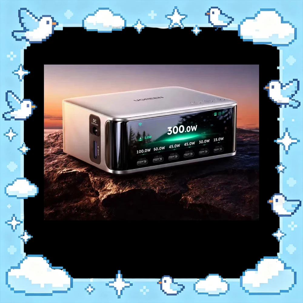 UGREEN X783-75561 Desktop GaN Charger 300W 8 Ports 6 USB-C USB-A DC 240W USB-C 140W 3.02 Inch Screen App Control