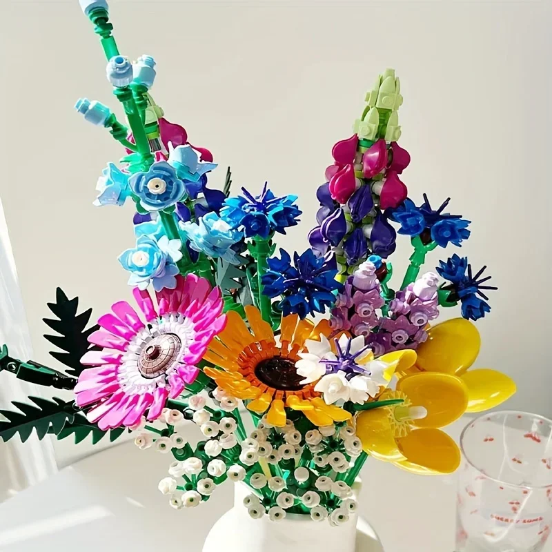 Eternal artificiale crisantemo fiore decorazione della casa 10313 Bouquet di fiori selvatici Building Blocks ragazze regalo giocattoli per bambini