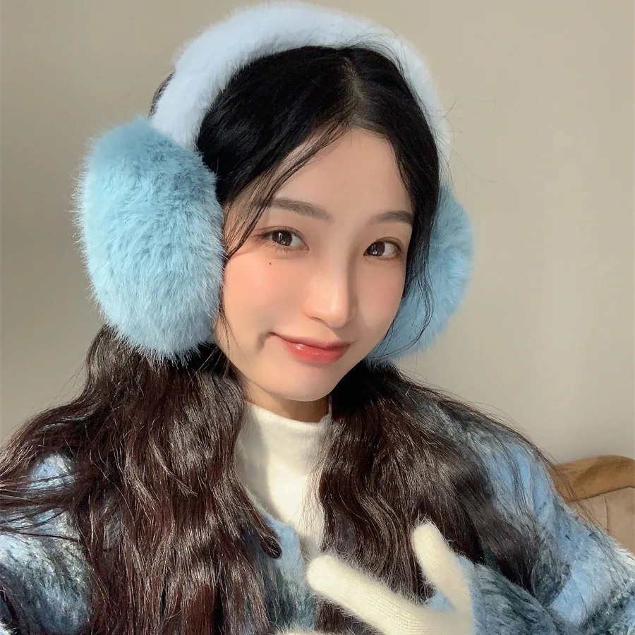 Süße gefrorene blaue Ohrenschützer, exquisite Nachahmung von Kaninchenfell, weiche, bequeme Ohrabdeckung, Winter, Outdoor, Frau, Mann, warme Accessoires