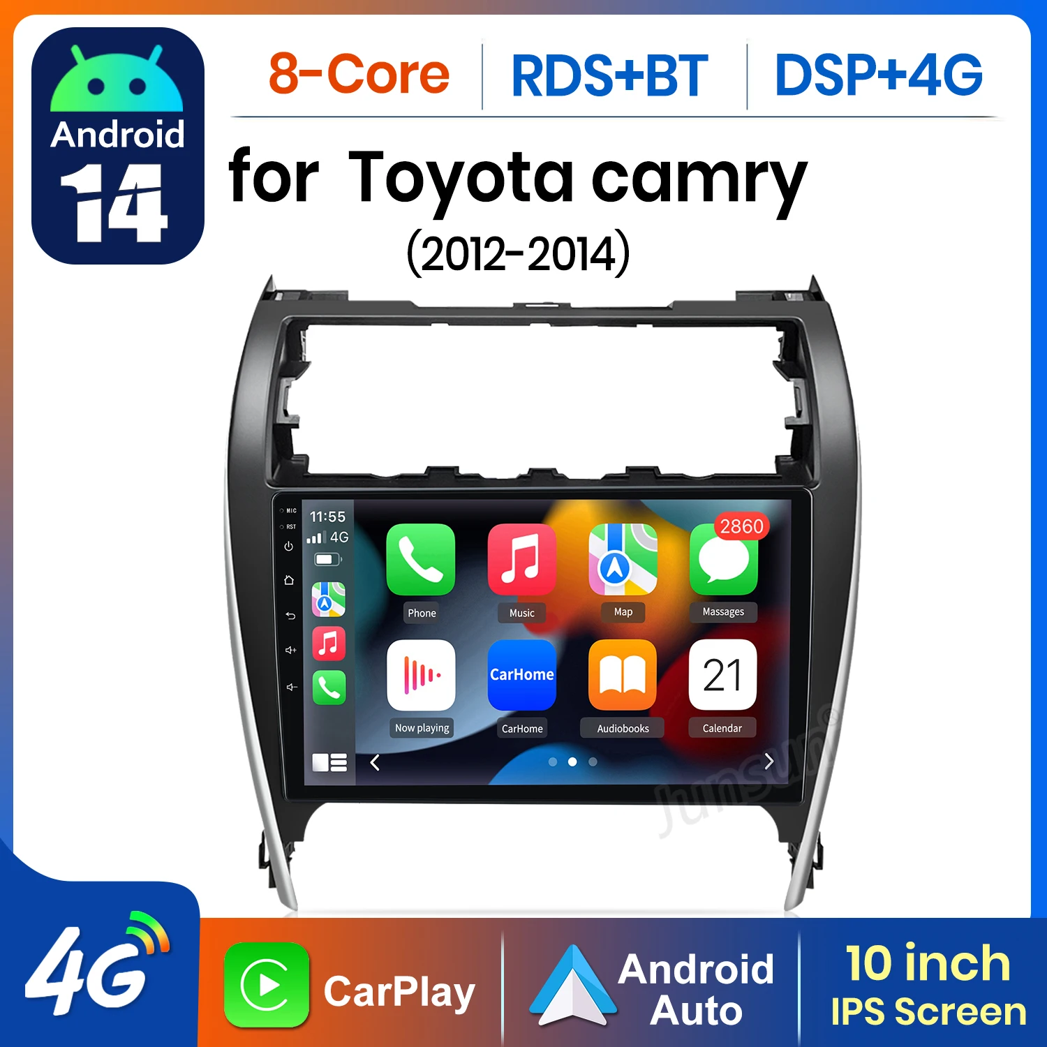 AWESAFE AI 4G LTE Wireless CarPlay Android Auto Car Radio For Toyota Camry 7 XV 50 55 2012 2013 2014 GPS Navi BT DSP RDS FM