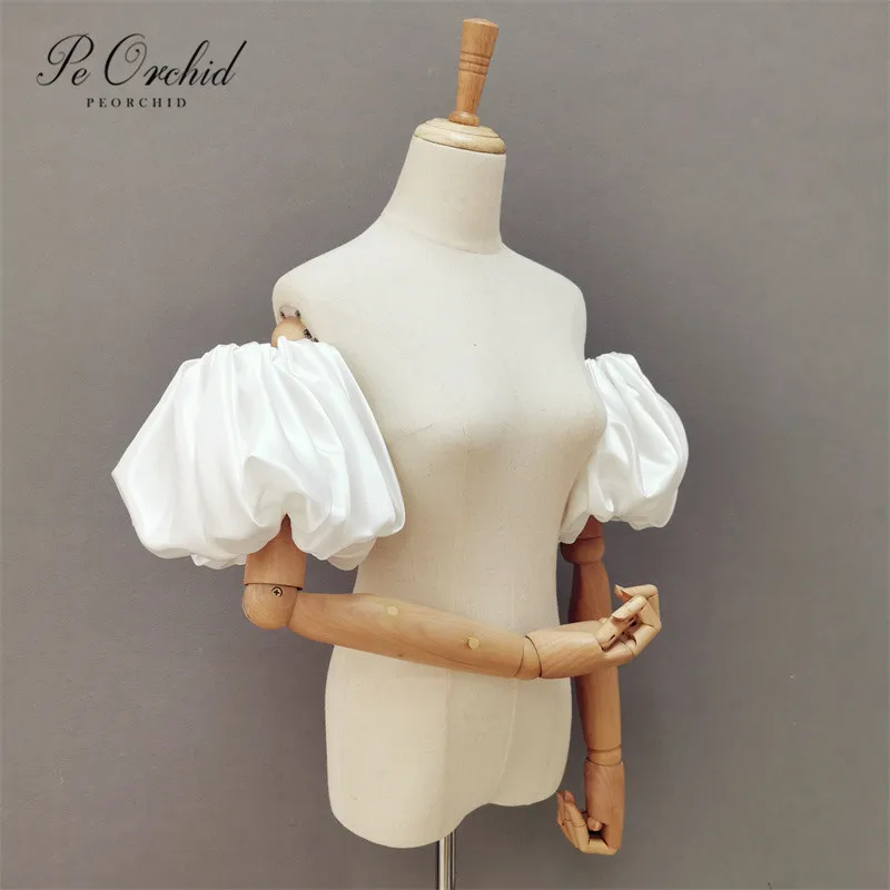 

PEORCHID Satin Detachable Puffy Shoulder Sleeves For Wedding Evening Gloves Short Women Fingerless Glove Dance Bubble Sleeves