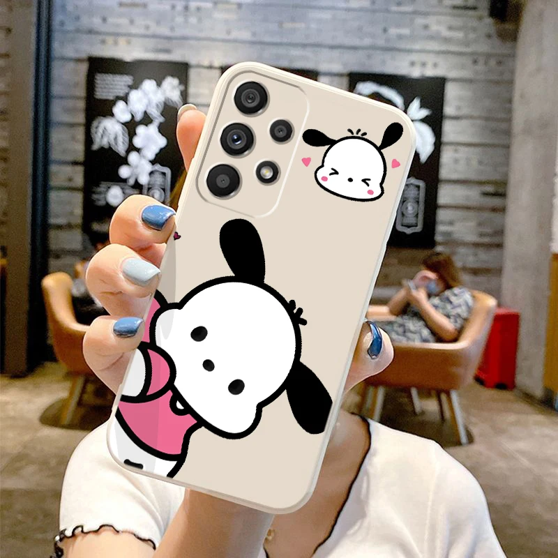 Sanrio Cartoon Pacha Dog Liquid Left Rope For Samsung Note 20 10 A54 A31 A14 A03 A22 A34 A04 A24 Ultra Plus 5G Funda Phone Case