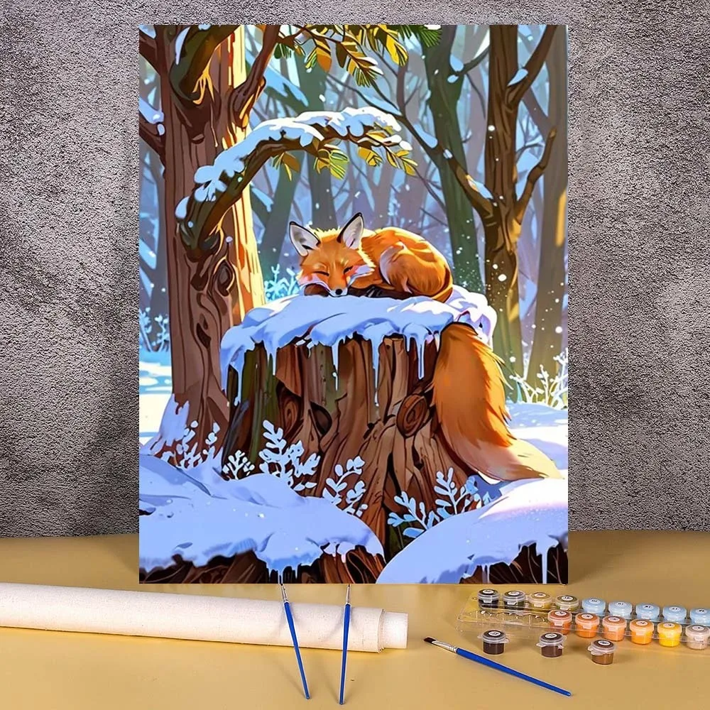

Картина по номерам Животные Рисунок на холсте DIY Картинки по номерам Наборы Ручная роспись Домашний декор Снежная лиса Пейзаж