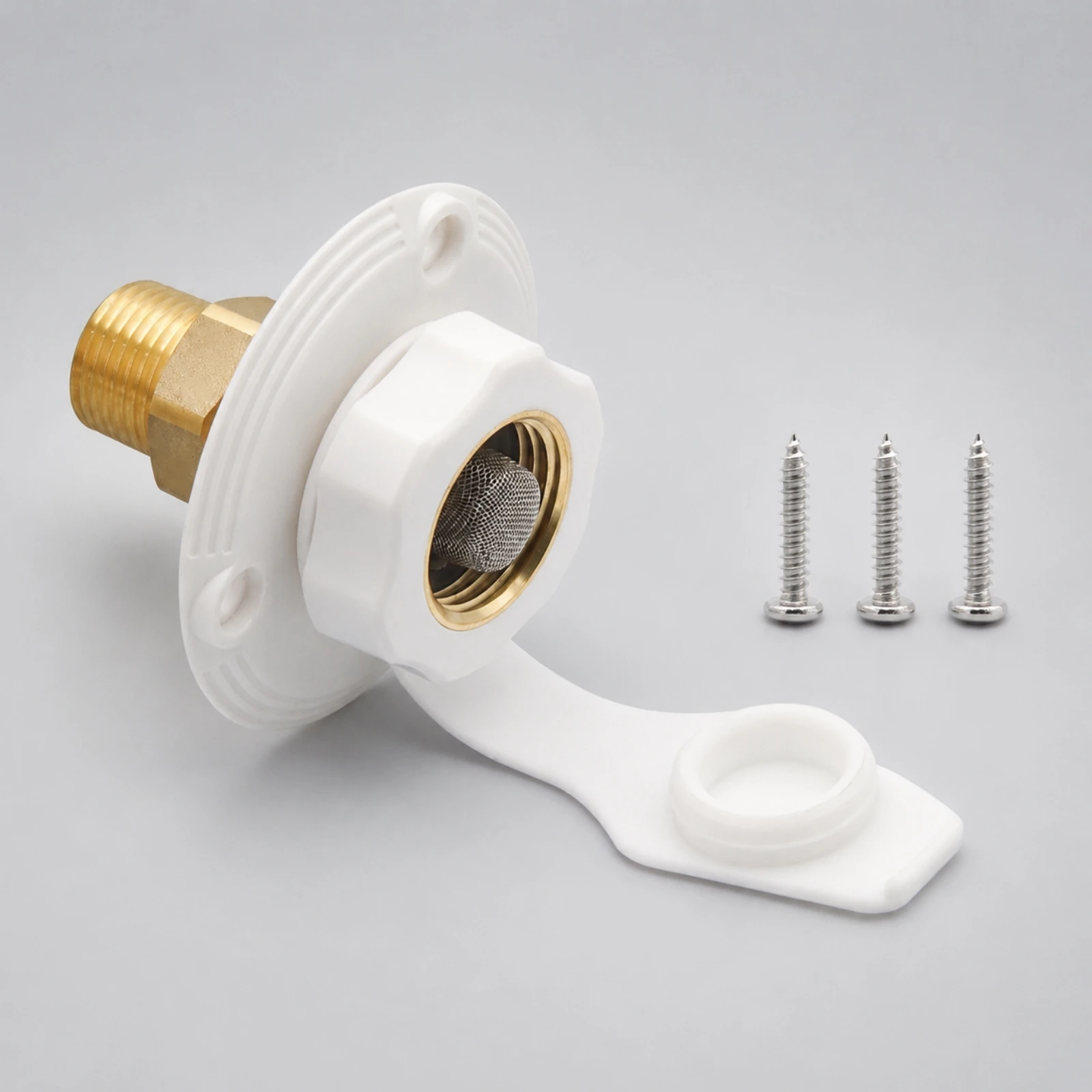 RV Water Inlet with Check Valve Brass Threaded Motorhome Water Inlet Easy Installation Long-Lasting