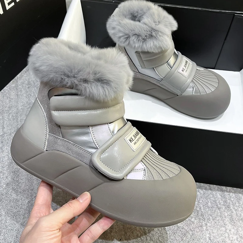 

AUTUSPIN Winter Thicken Plush Boots Women Outdoor Keep Warm Fur Shoes High Top Sneakers Leisure Woman Snow Booties Size 34-40