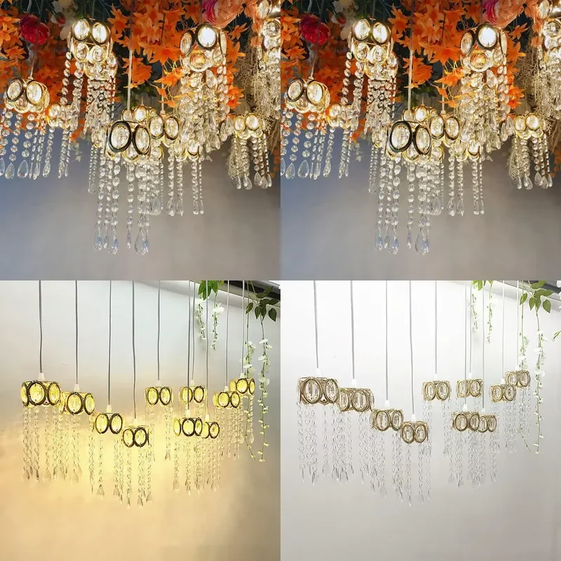 for Wedding Scene Decorative Lights Props Wrought Iron Electroplating 10 Crystal Chandeliers Lighting