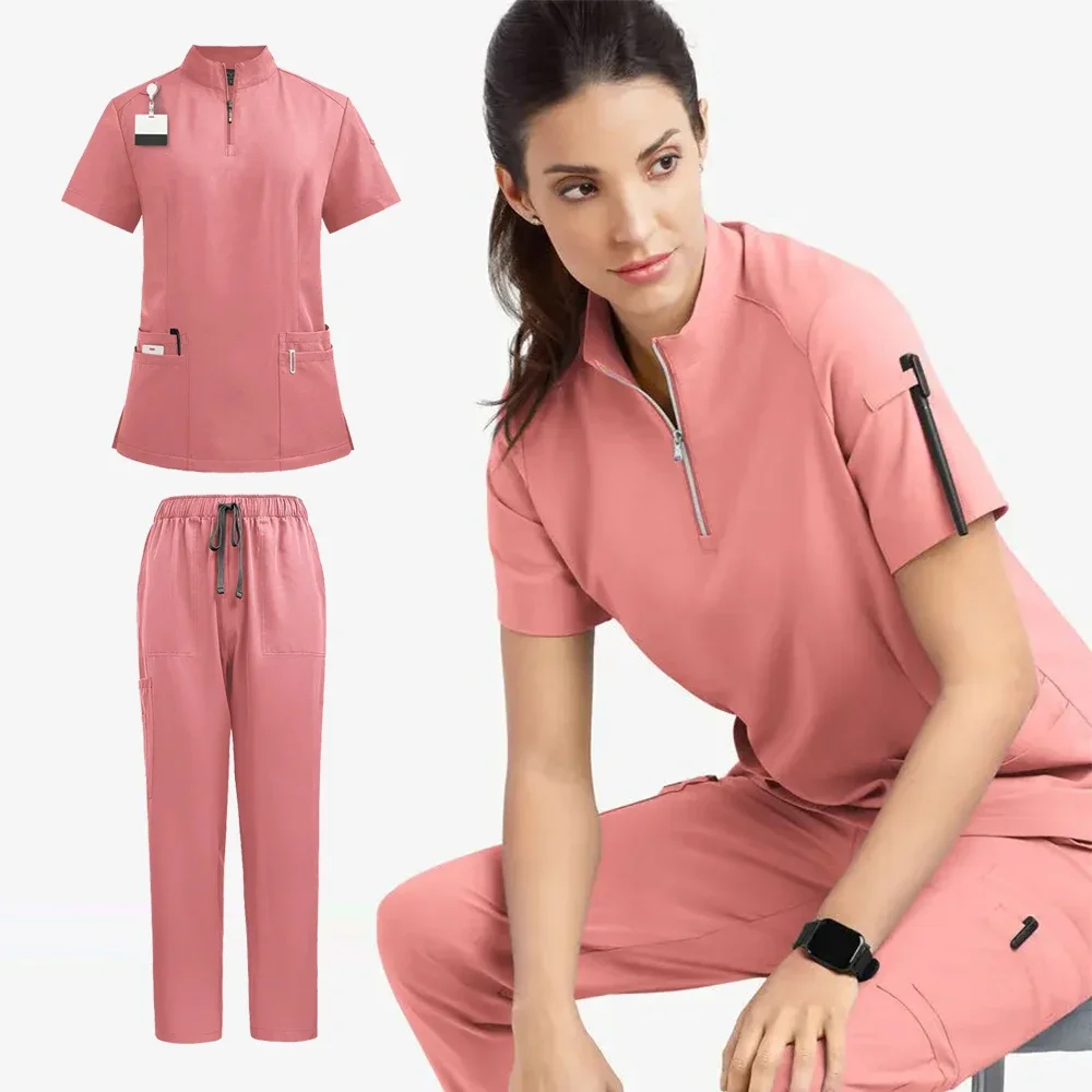 Uniformes médicaux unisexes à col en V pour femmes, ensemble de bretelles d'infirmière, vêtements de travail pour médecins hospitaliers, proporbuccale et dentaire, uniforme de travail à manches courtes