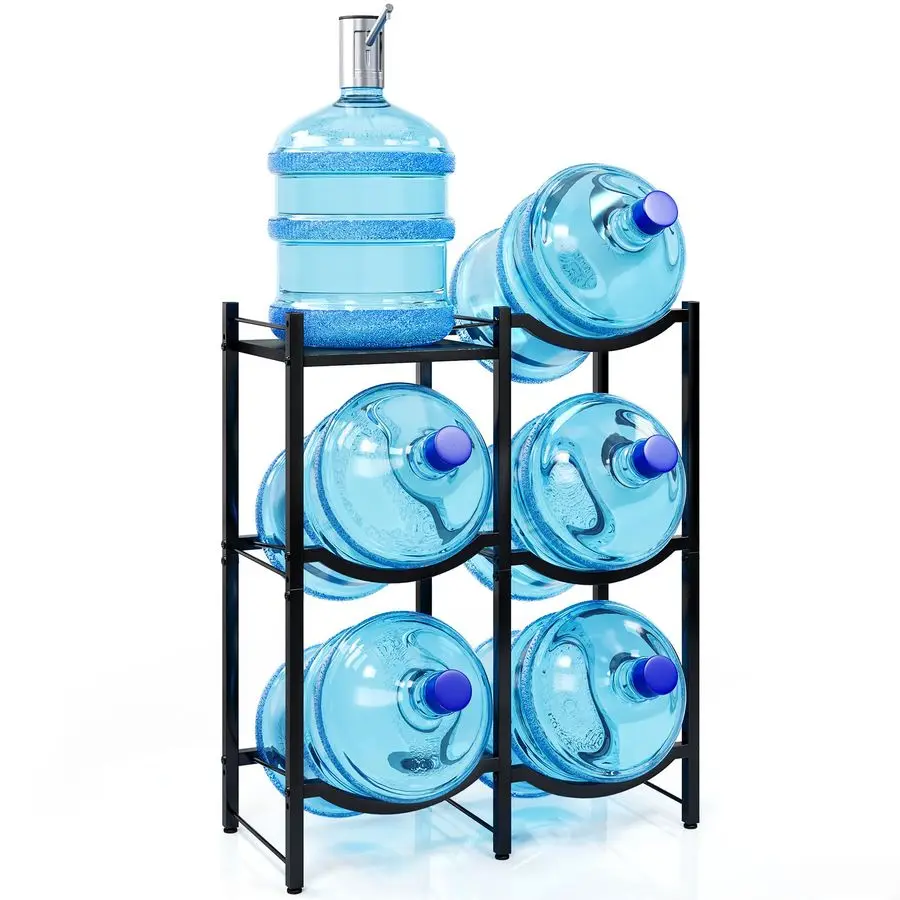 

5 Gallon Water Jug Holder Stand 3Tier Water Jug Rack for 5 Gallon Water Cooler Jug, Wooden Tabletop Organizer with 5 Slots for H