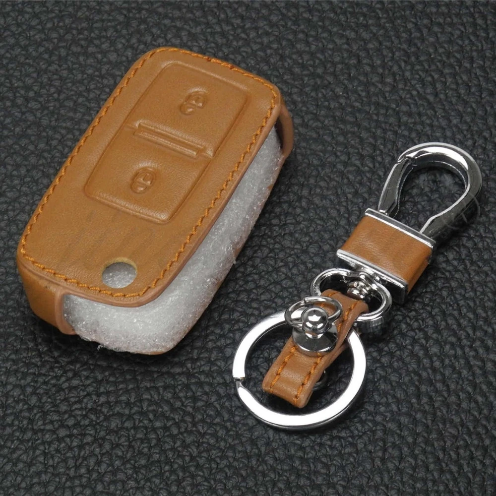 jingyuqin Leather 2 Button Car Flip Key Cover Case For VW Passat Polo Golf Seat Touran Bora Jetta Cady Touran Sharan Transporter