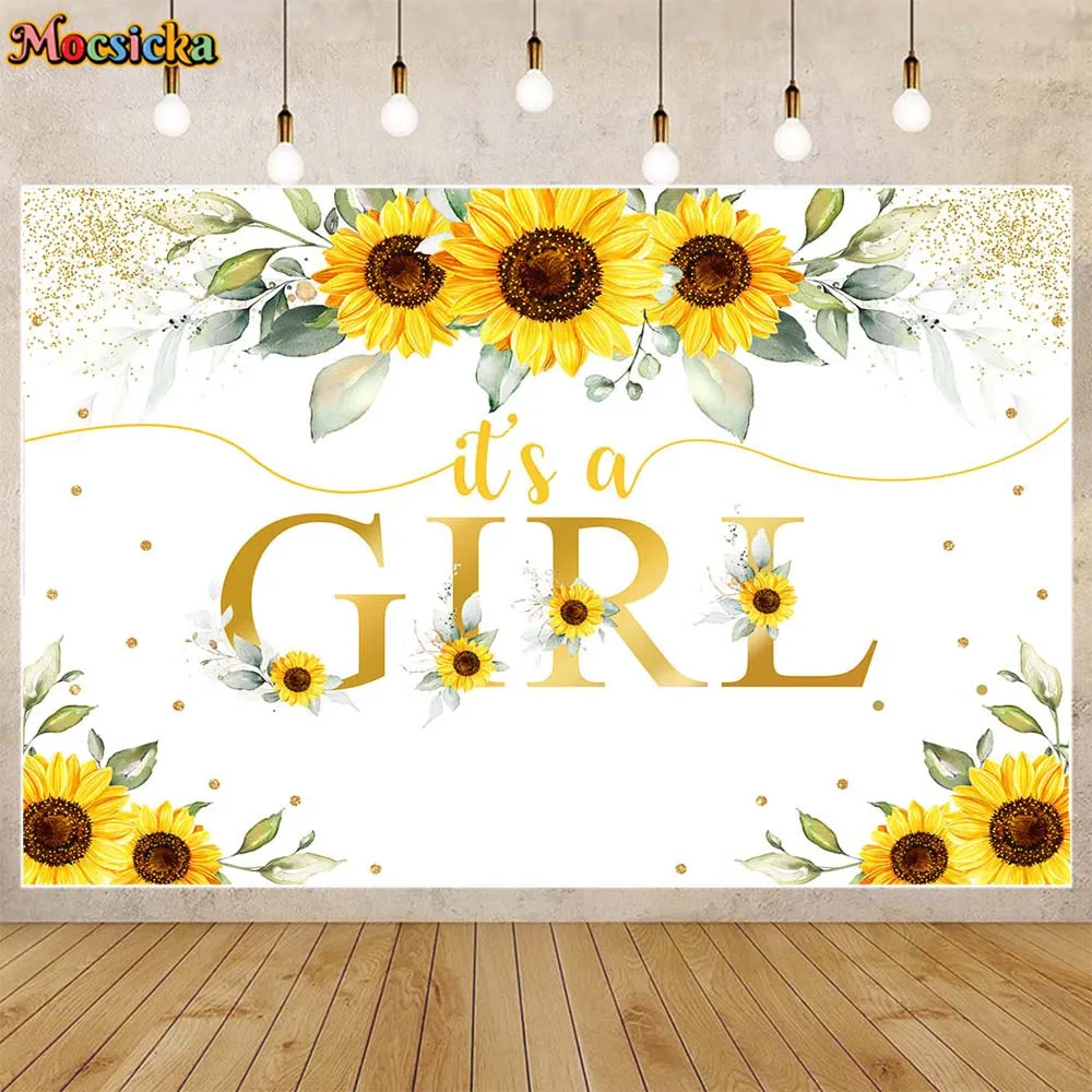 

Mocsicka It's a Girl Baby Shower Backdrop Sunflower Kid Birthday Photography Background Party Decor Photo Studio Photocall Props