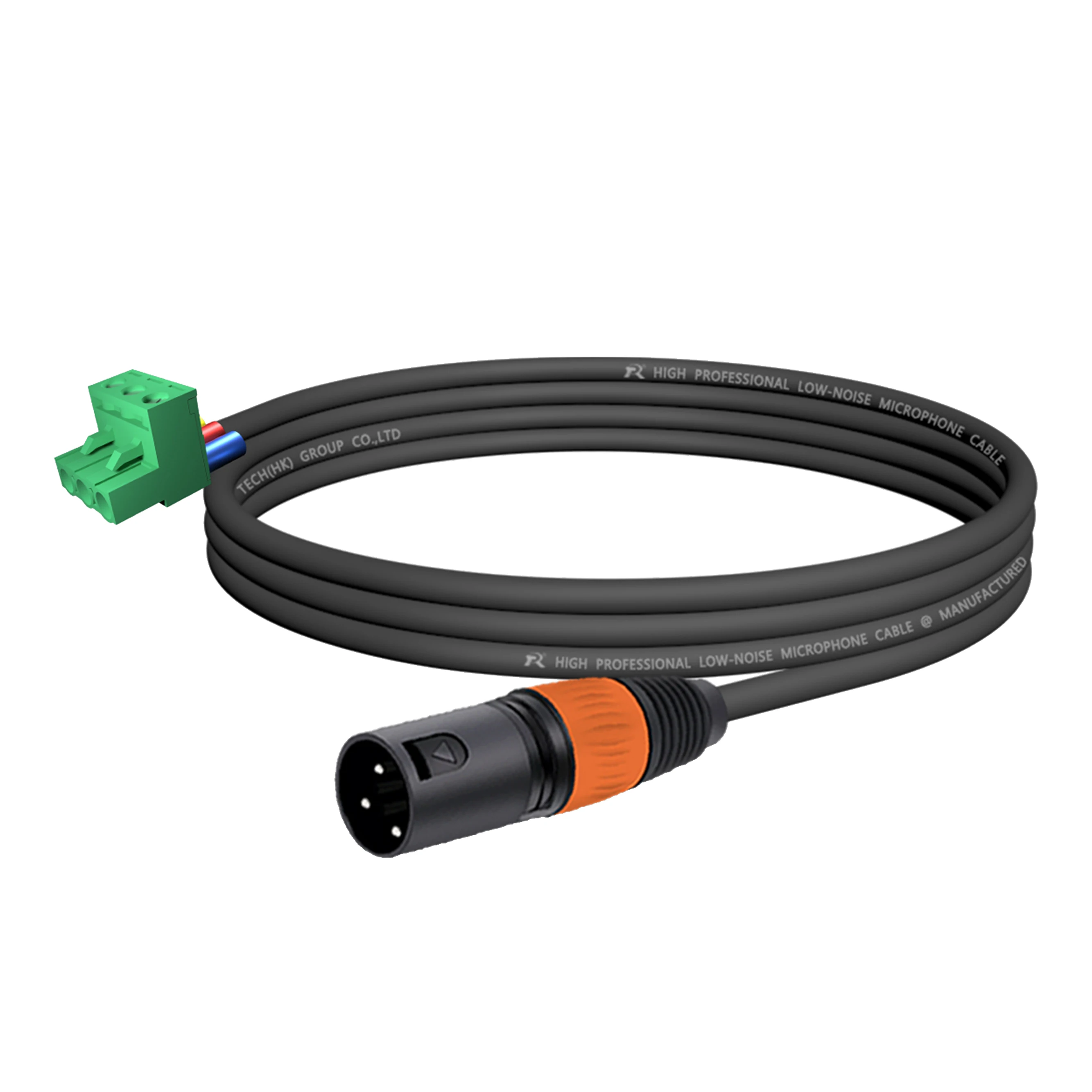 Geräuscharmes Audiokabel, PHX3M/2EDG-5.08 3-poliger Stecker Schraubklemmenblock zu 3P XLR F/M, Schwarze Kabelhülle mit Farbigem Reliefring – Detail 4