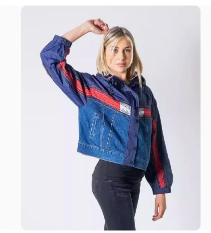 Foreign trade original order: Spanish new fashion printed embroidery contrasting colors, warm autumn and winter denim jackets