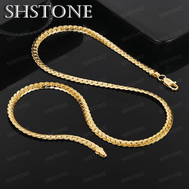 

40-60cm 18k Gold Necklace With Side Chain For Women Men Party Fashion Simple Trendy Jewelry Accessories Birthday Versatile Gift