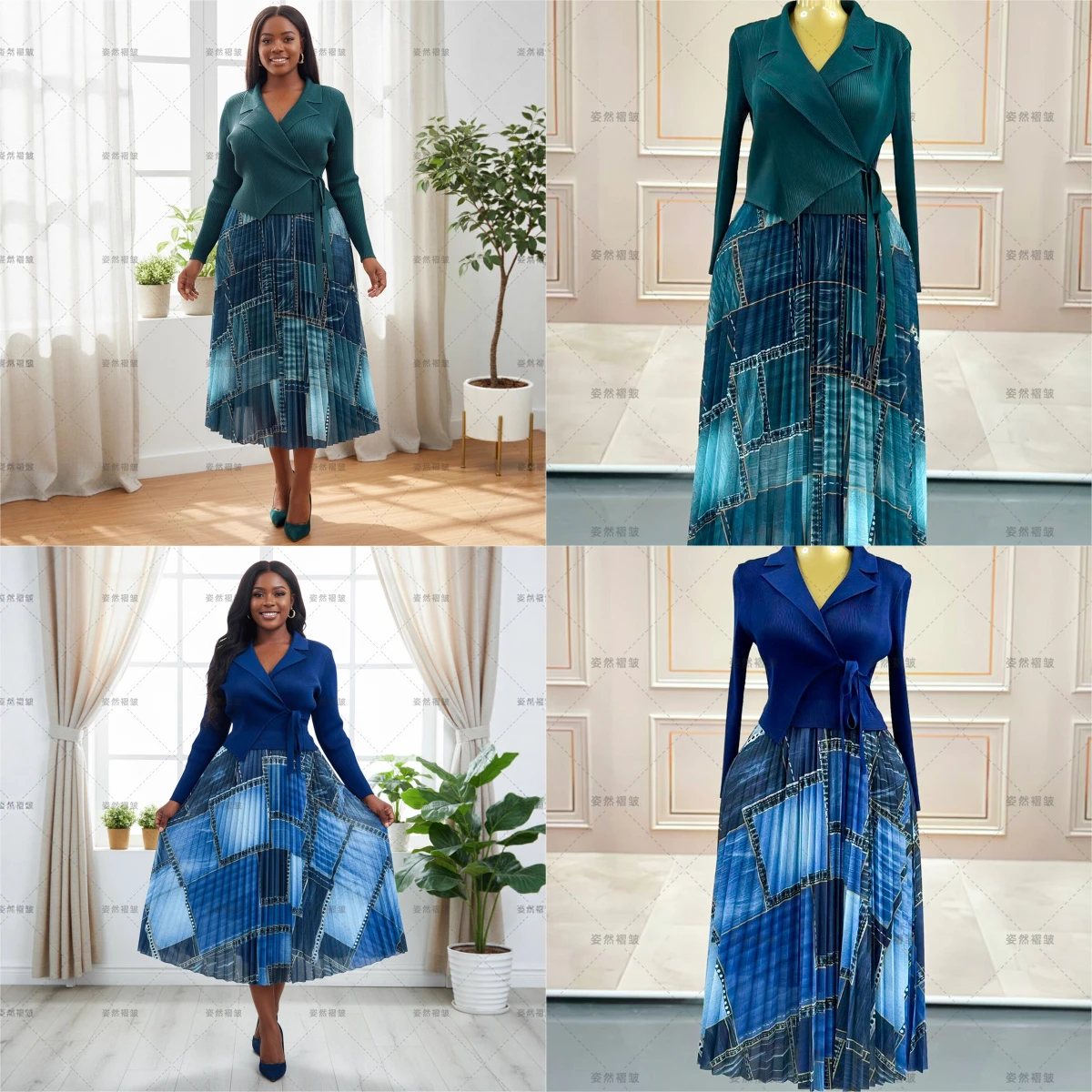 

Miyake Pleated Autumn Spring Plus Size Women's Pleated Dress, Fashionable Waist Cinching Pleated Long Skirt, Light Luxury Pleats