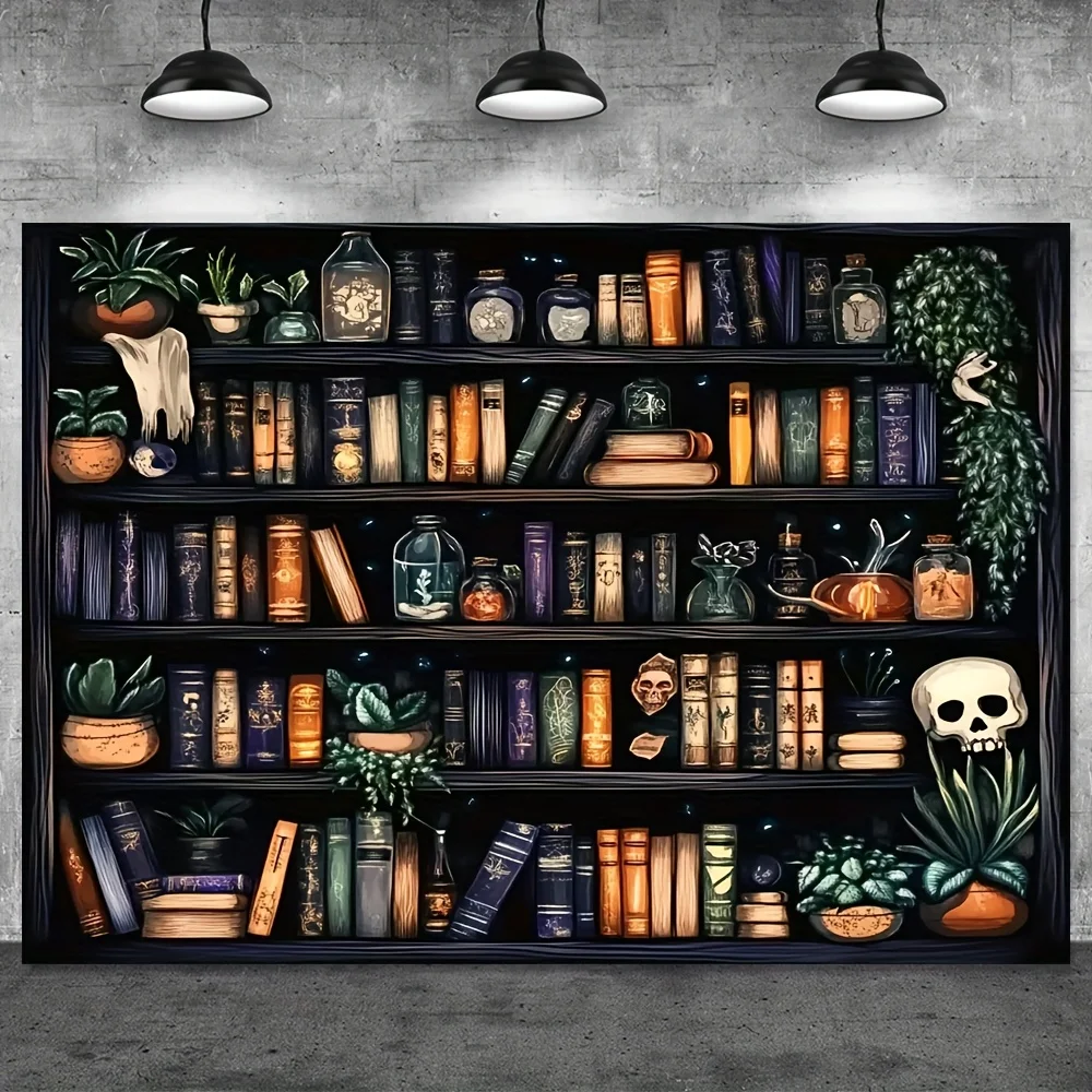 Vintage Library Bookshelf Wall Hanging Decor Tapestry for Study Room Gothic Academia Aesthetic Display