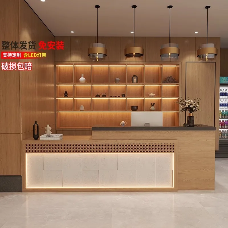 

Log Style Homestay Reception Desks Hot Pot Restaurant Reception Desks Health Preservation Office Furniture Meja Penerimaan YSJDT