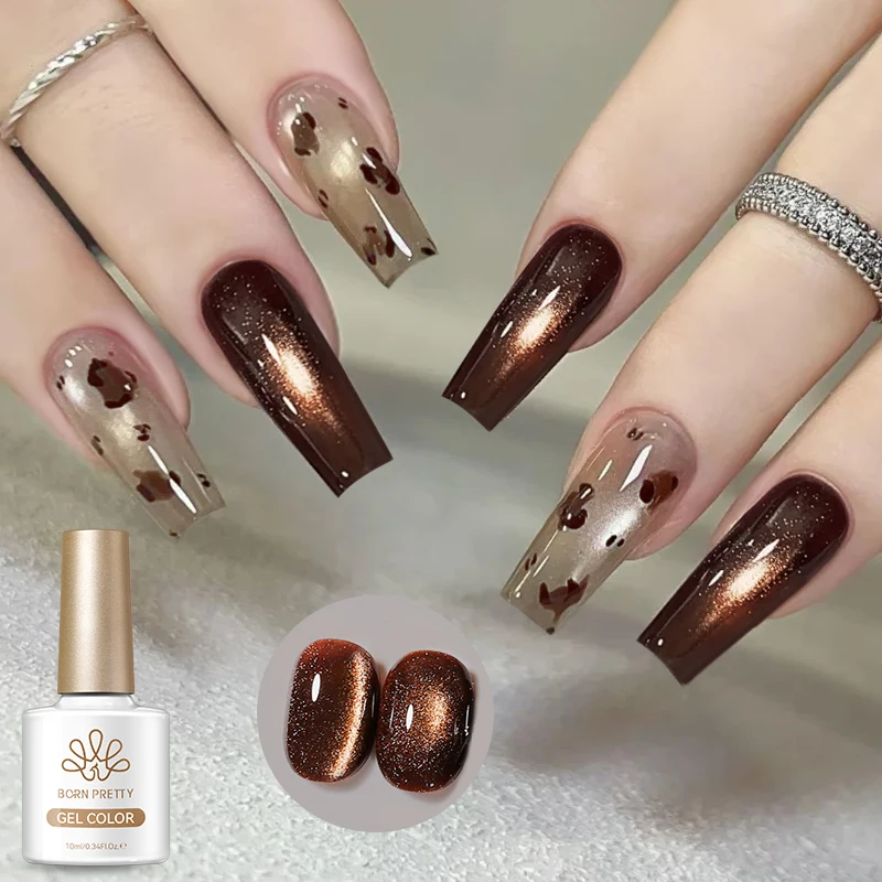 BORN PRETTY Coffee Chocolate Cat Magnetic Eye Gel Polish Golden Gradient 10ml Autumn Series Soak Off UV LED Nail Art DlY At Home