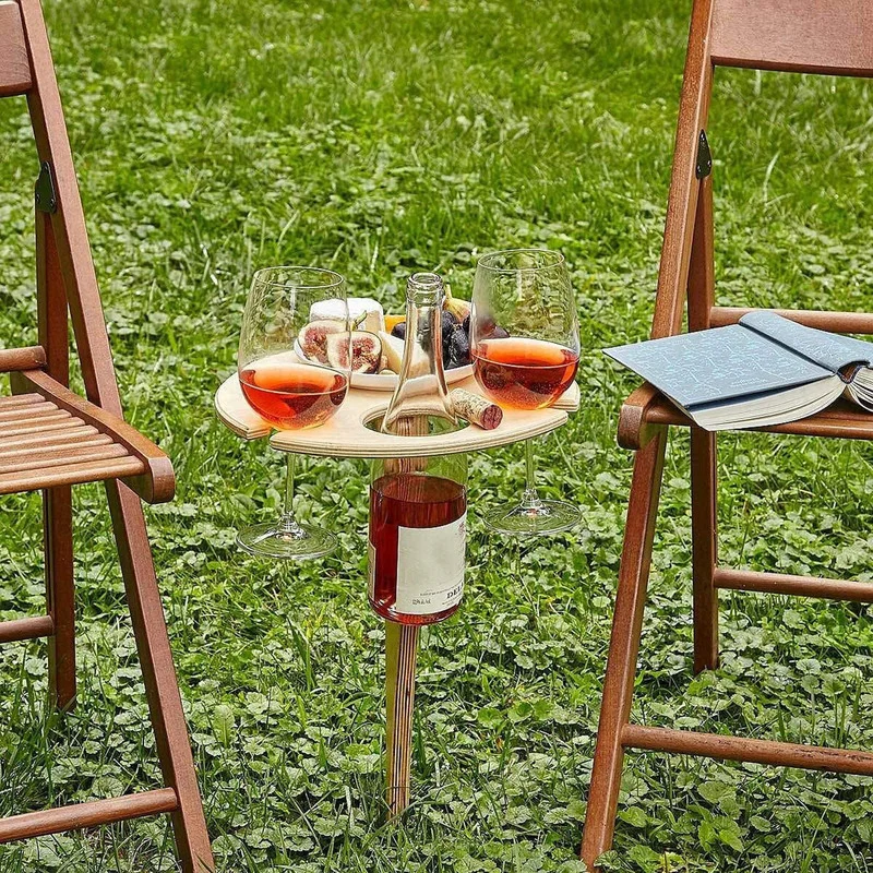 VIP - Outdoor portable picnic wine glass holder camping and dining detachable wooden frame mining folding table