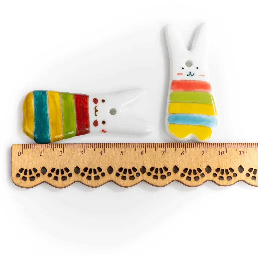 65# Cute Abstract Cartoon Rainbow Rabbit Porcelain Pendants Ceramic Beads Handmade Materials Accessories #XN243