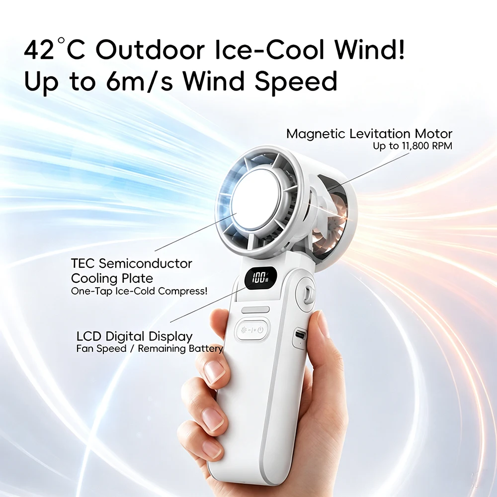 Portable High Speed Cooling Handheld Fan 3600mAh Personal Turbo Cooling Fan for Outdoor, Travel, Office