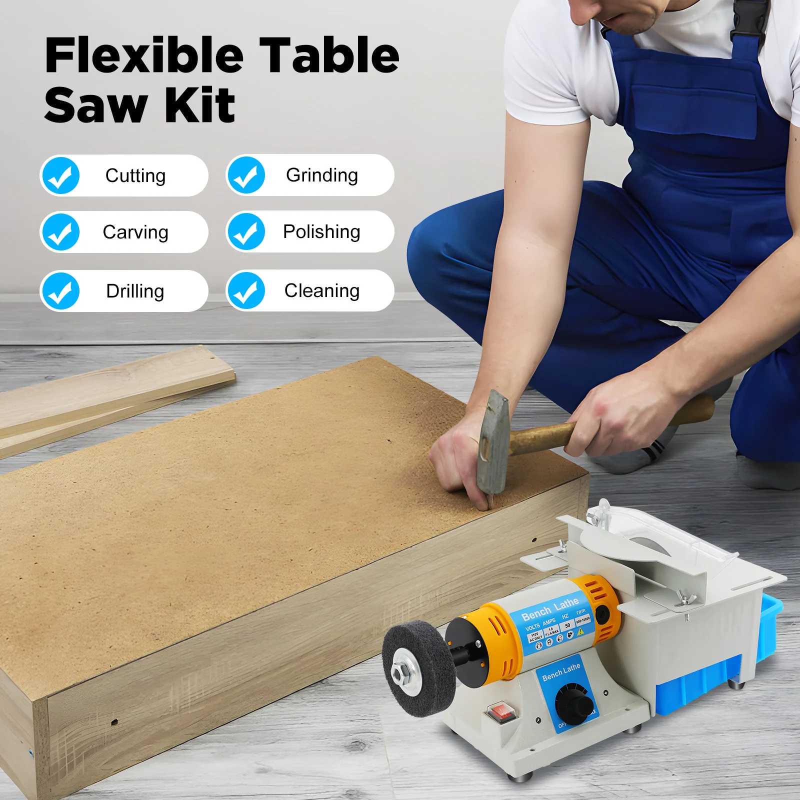 320W Mini Table Saw Multifunctional Electric Grinding Machine 800-10000r/min 110mm Blade DIY Tool