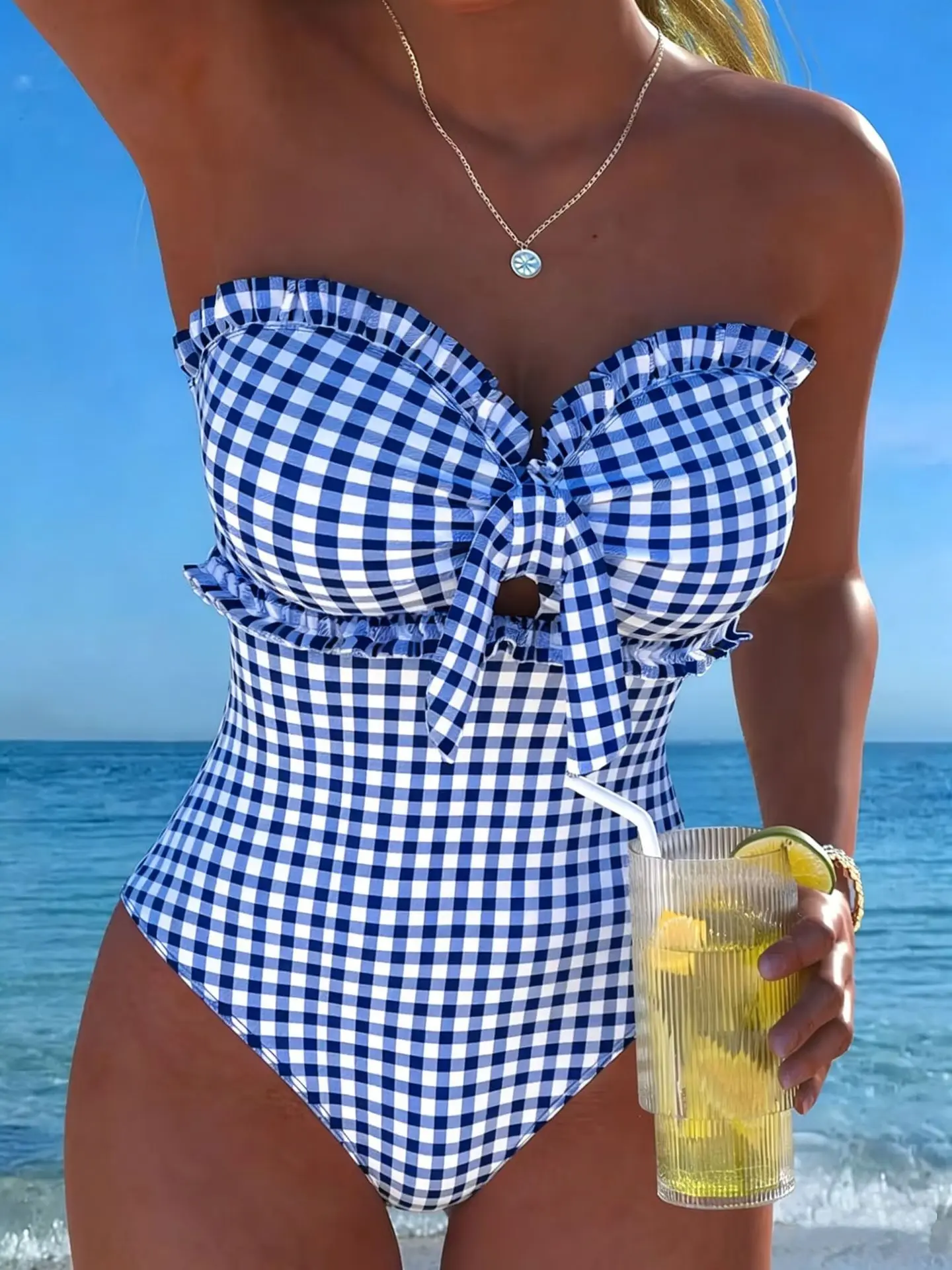 2026 Strappy Swimsuit One Piece Sexy Striped Ruffle Swimwear Women Bathers Bathing Swimming Swim Suit Padded Beachwear Summer