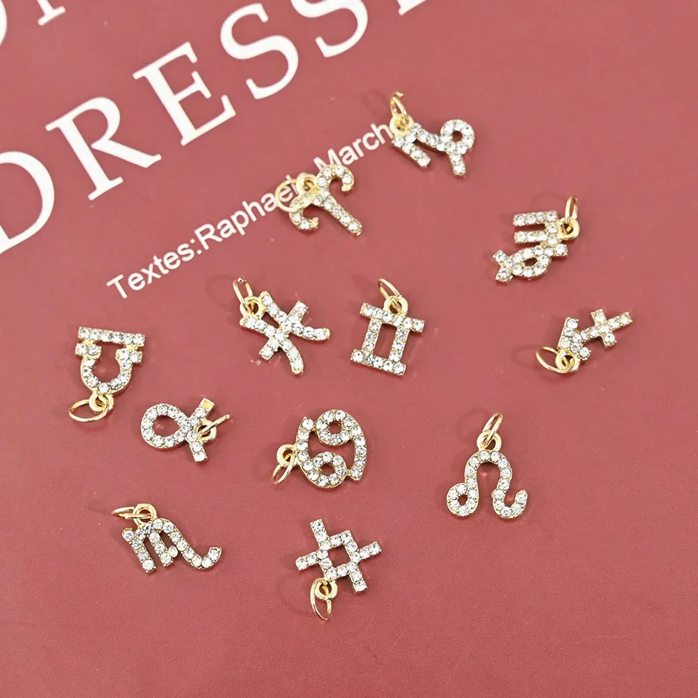 10pcs 12 Constellation Nail Piercing Charm Star Sign Trendy Dangle Pendant Constellation Hoop Unique Heart Nail Pendant Charm