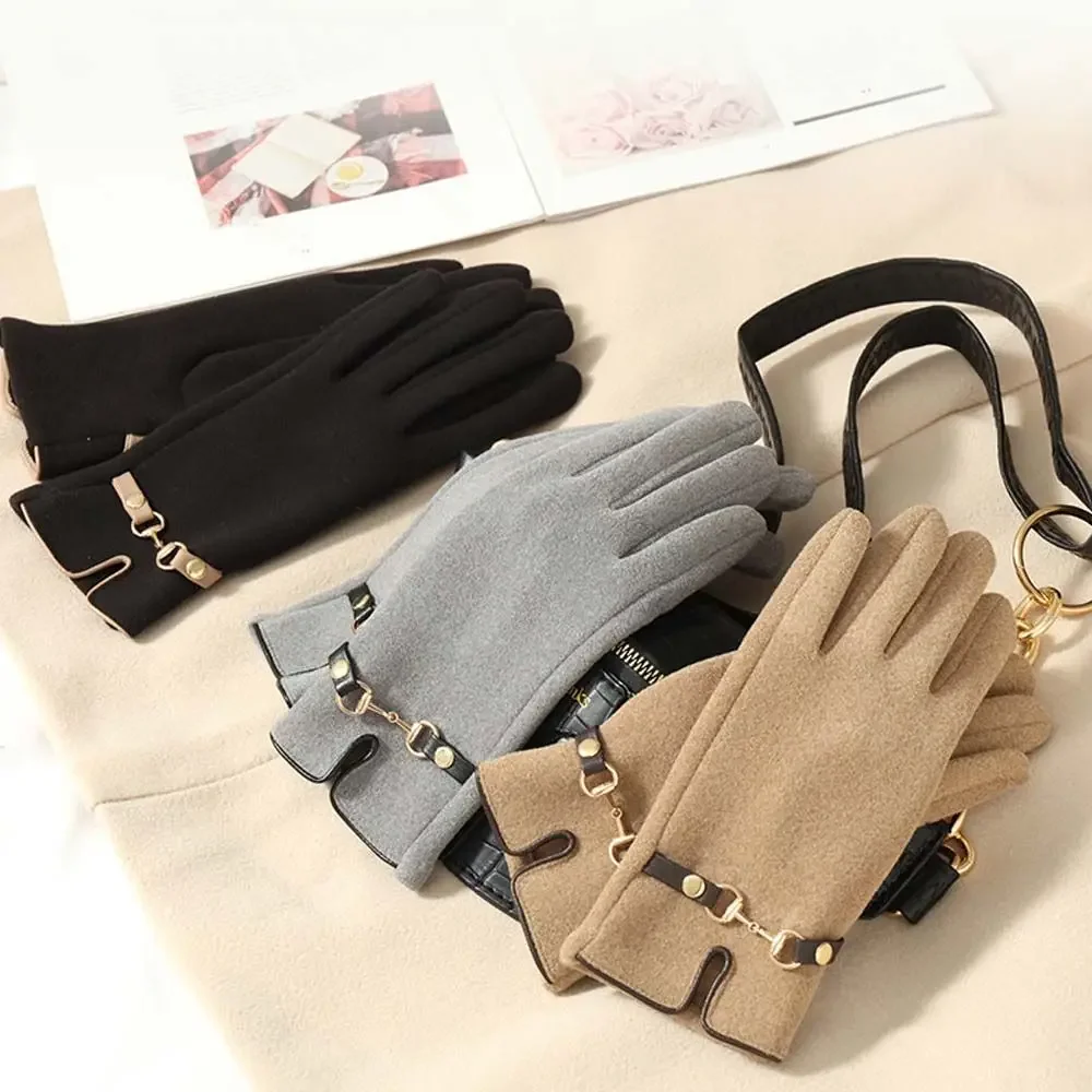 Warm Soft Elastic Five Fingers Plus Velvet Women Touch Screen Gloves Driving Gloves Female Gloves German Velvet Mittens