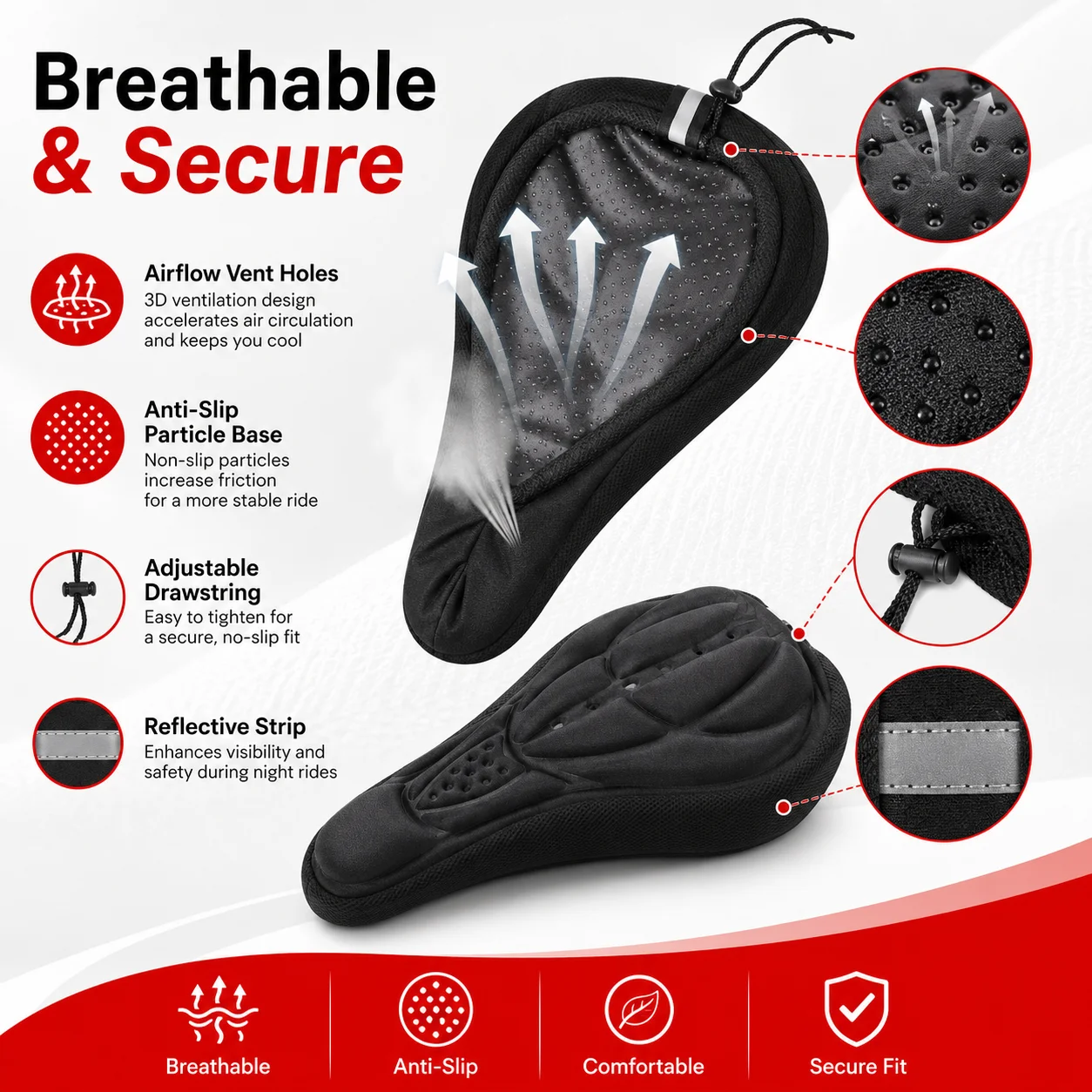 PINMOAP 1PC Bike Seat Cover Bicycle Saddle Cushion Soft Gel Padded Waterproof Cycling Seat Pad For Mtb Road Exercise Bike image 2