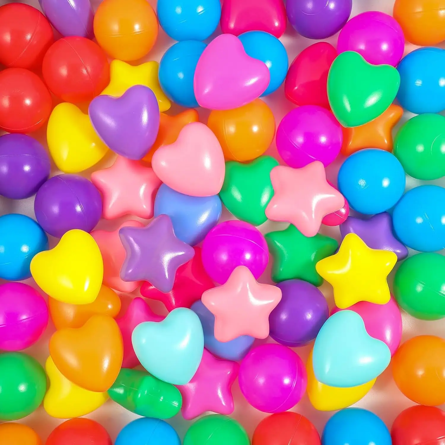 100 piezas de bolas para niños, bolas de plástico con forma de corazón y estrella para parque infantil, juguete de juego de 2,17 pulgadas para piscina inflable de túnel para gatear Bi