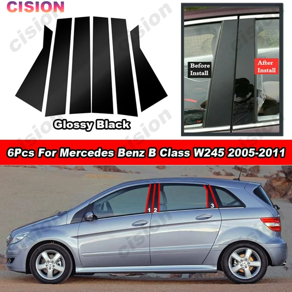 Center B C Pillars Trim Cover Black Carbon Fiber Chrome Mirror for Mercedes Benz B Class W245 2005-2011 Door Window Post Sticker