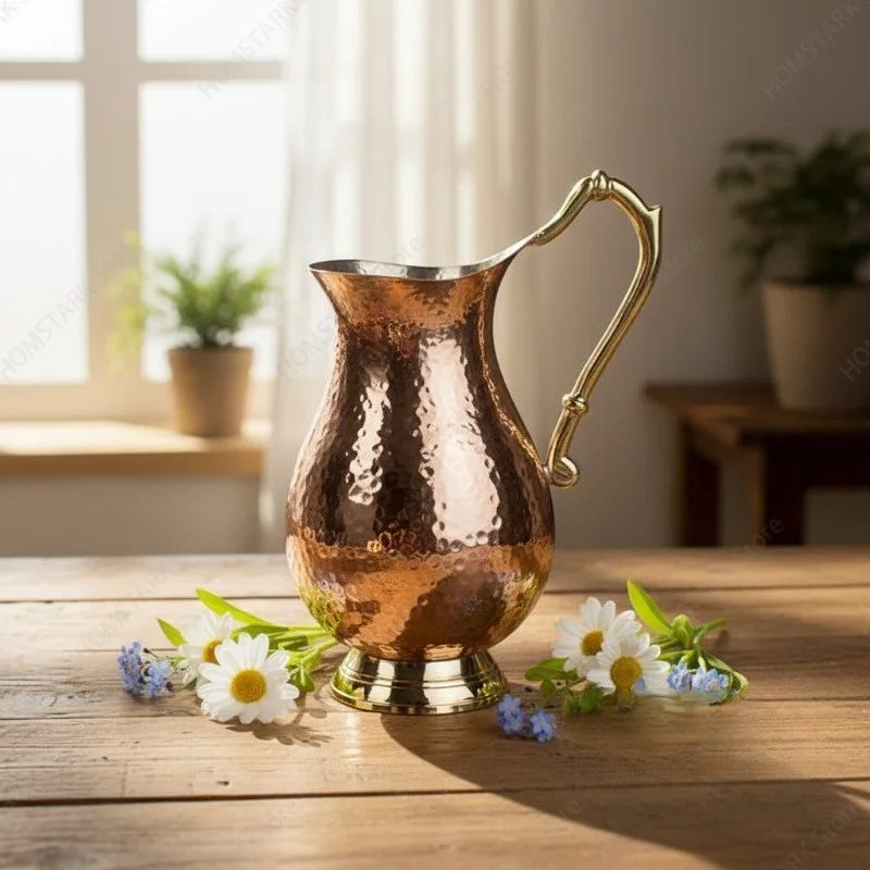 Indian Style Brass Pitcher Jug, Southeast Asian Bar Restaurant Tableware, Handmade Copper Craft for Soft Decoration