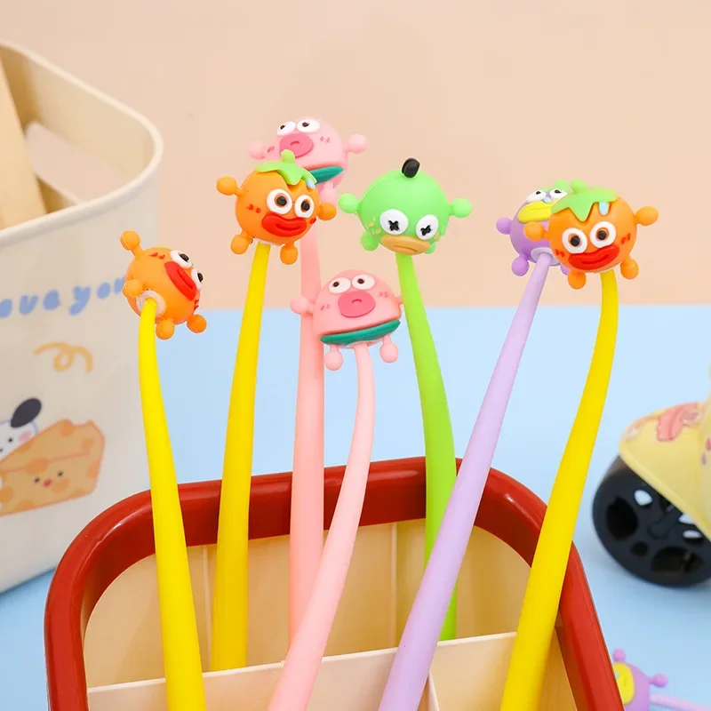 12Pcs Wholesale Cartoon Clown Monster Silicone Neutral Pen, Cute Fruit Shaker Student Stationery