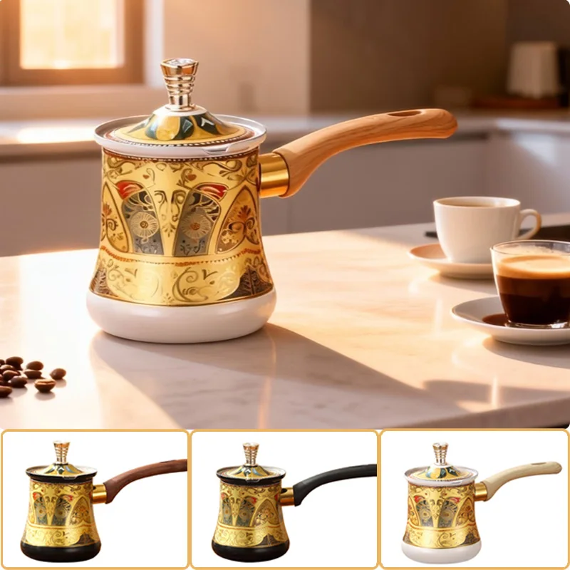 

1Pc Premium Portable Turkish Moka Pot Set Food-Grade Stainless Steel Coffee/Tea Pot Milk Cups for Home Office Kitchen Sharing