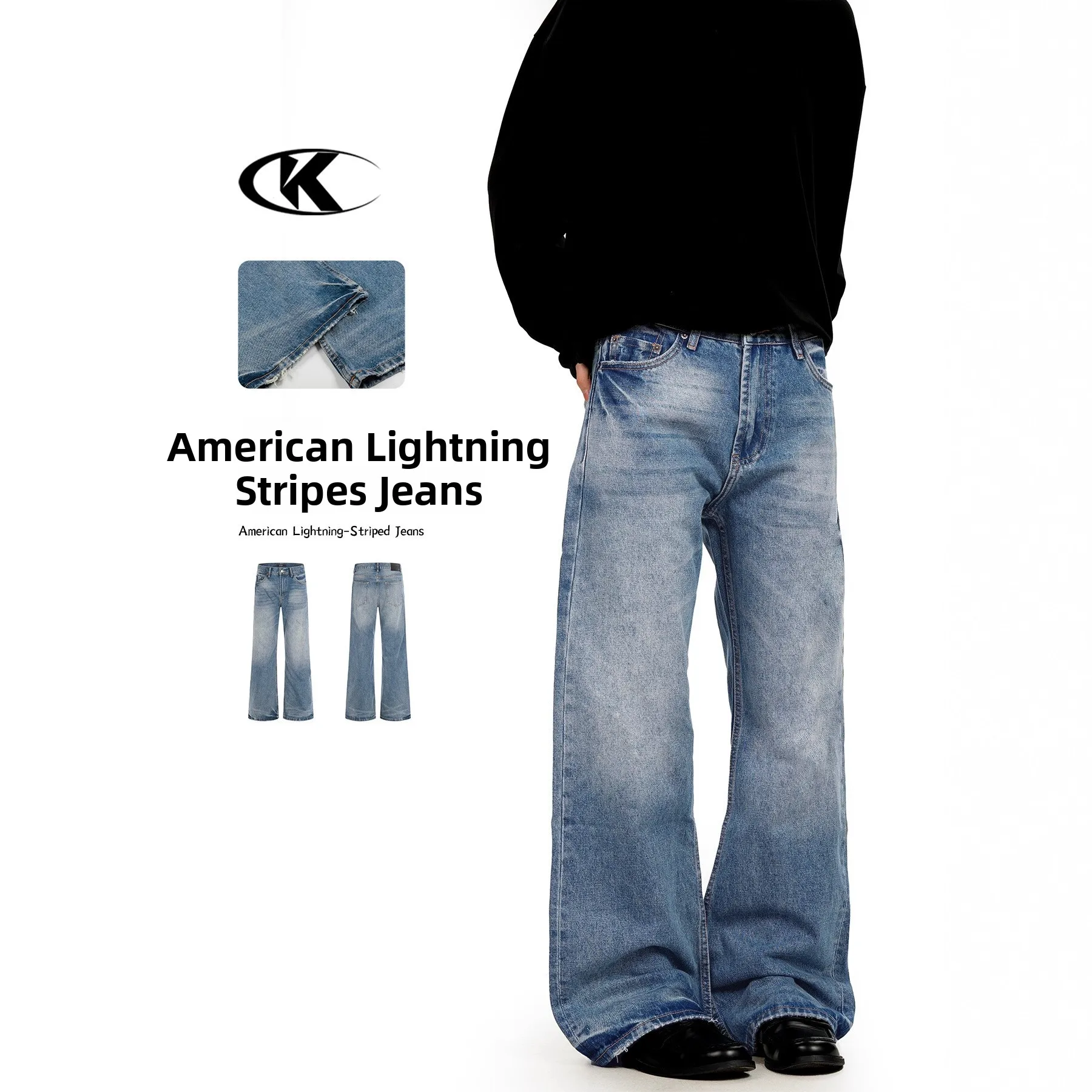

American Retro Blue Jeans Men Women Waed Casual Straight Leg Slimming Leisure Pants mid Waist Zipper Opening Loose Straight