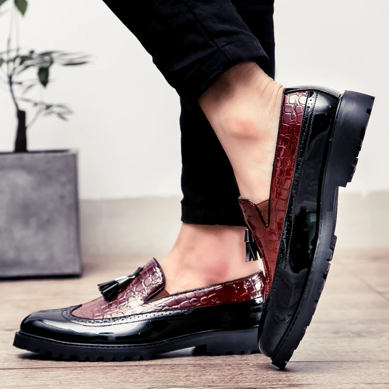 Men's Loafers Fashionable Low Cut Breathable Formal Shoes Comfortable Anti Slip Business Wedding Party Shoes Burgundy Footwear