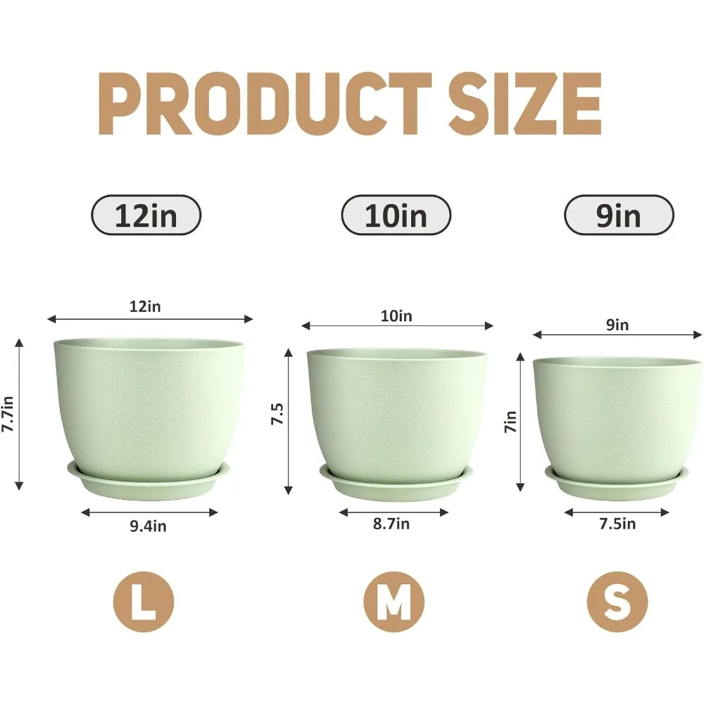 

Large Plant Pots Set of 3, 12/10/9 Inch with Drainage Holes, Indoor Outdoor Garden Planters for Home Decor