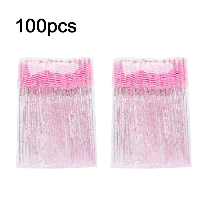 New 100pcs Spoolie Brushes Eyebrow Comb Brushes Eyelash Extensions Brush Microbrush for Eyelashes  Makeup Cosmetic Tools HZS24