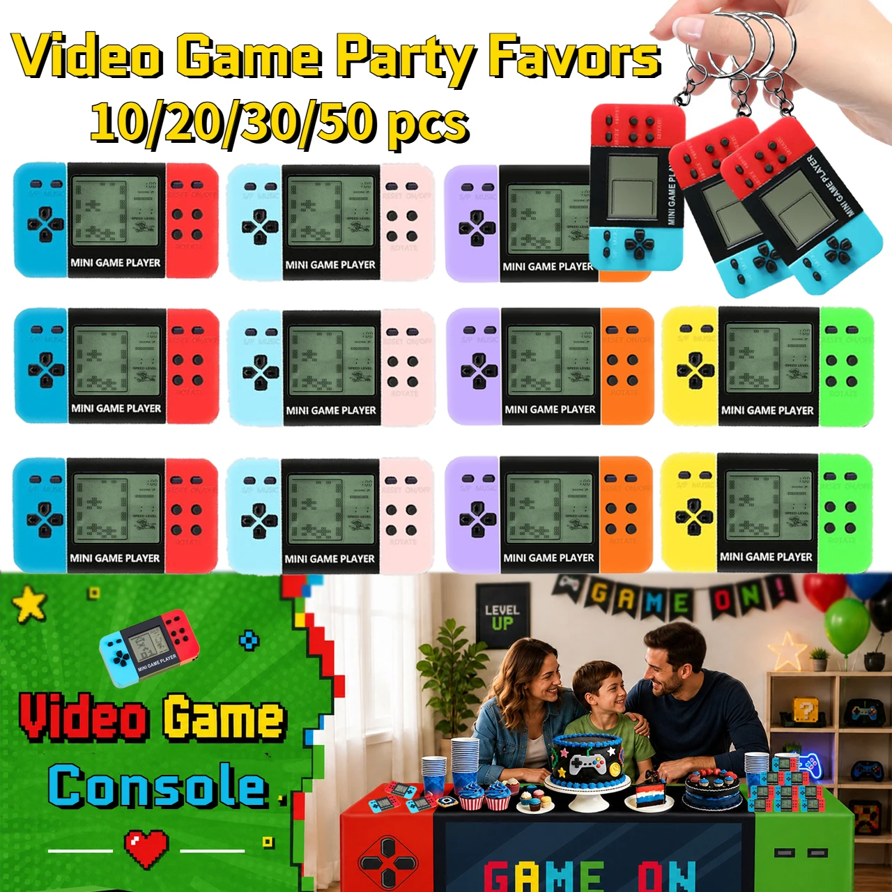10-120pcs Kids Mini Handheld Game Arcade Video Game Party Favors Classic Nostalgic Tetris Birthday Party Games Console Keychain