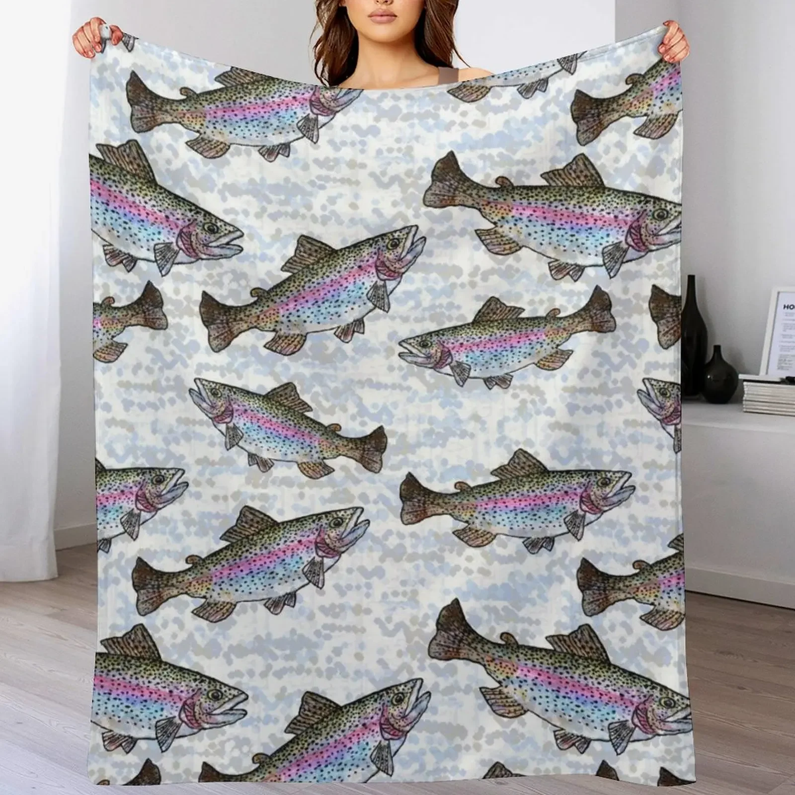 

Rainbow Trout Fish Pattern Throw Blanket Sofas blankets ands cosplay anime wednesday Blankets