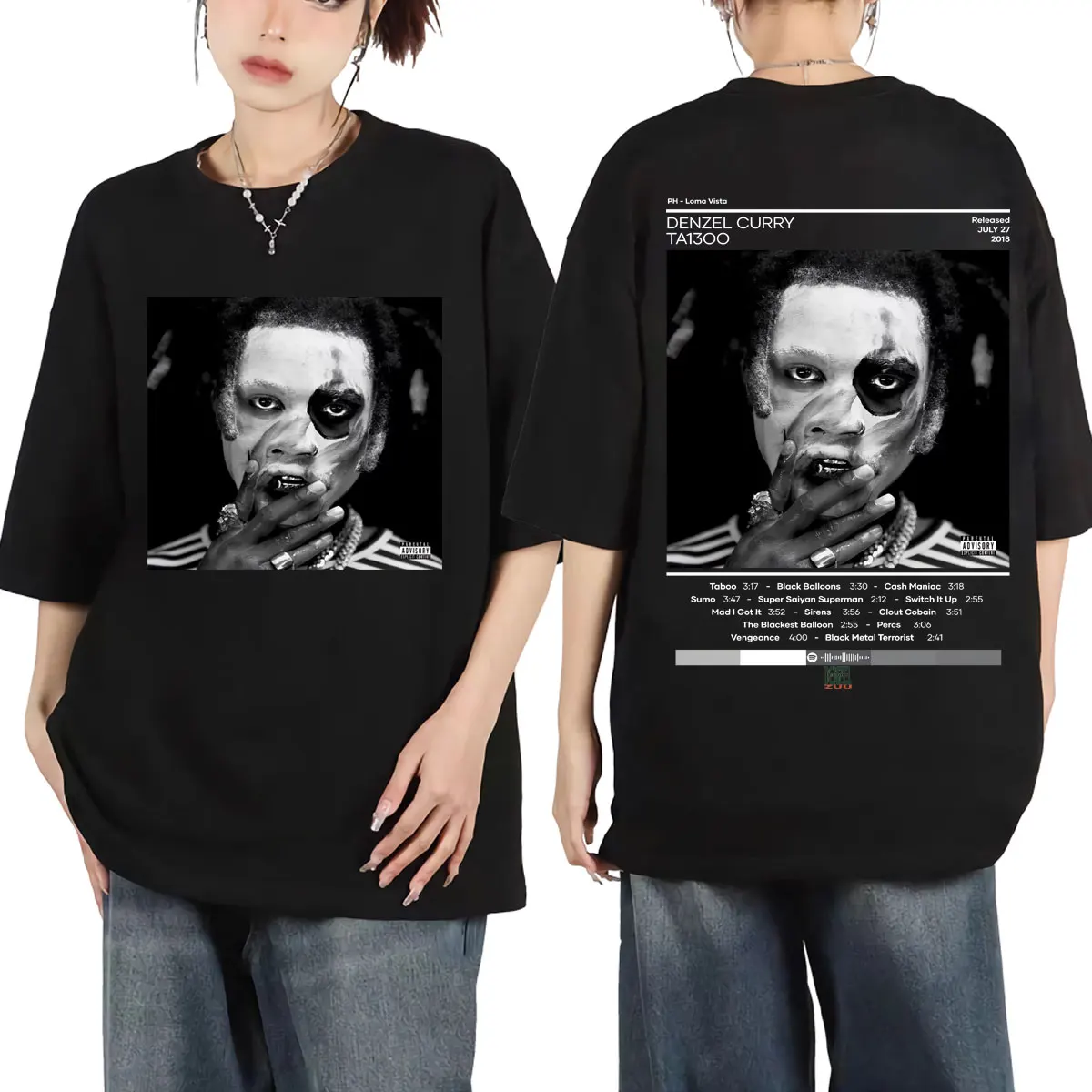 Denzel Curry Ta1300 Album Double Sided Graphic T Shirts Harajuku Hip Hop Short Sleeve T-shirt Men Women Fashion Vintage T-shirts