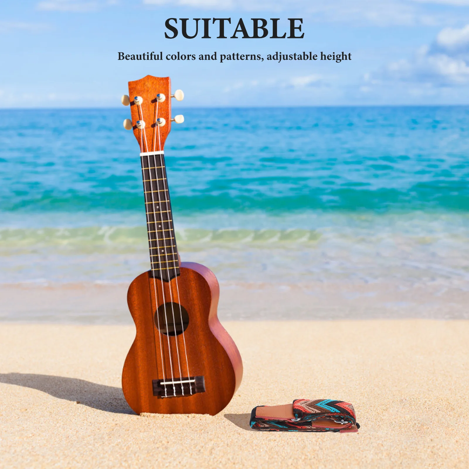 

No Drill Double Ukulele Strap Multi-Color Jacquard Woven Adjustable Shoulder Belt For 21 23 26 Inch Ukulele