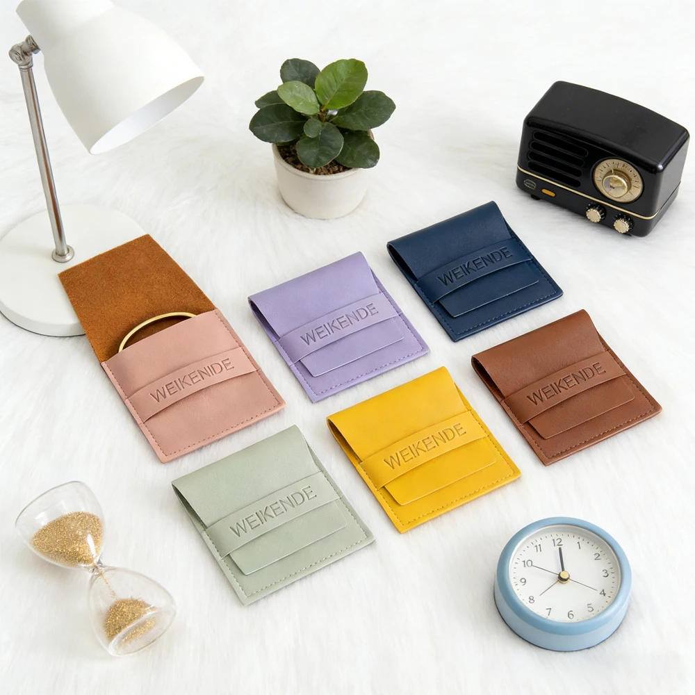 

50Pcs/Lot Personalized Logo Rose Pu Leather Jewelry Pouch Bags Custom Ring Brooch Earrings Flip Packaging Sack Bulk Wedding Gift