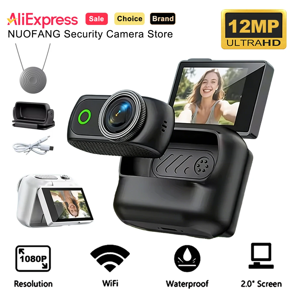 Flip Screen Thumb Sports Camera 1080P Wearable Magnetic Cam Detachable Necklace Hat Clip Hands Free Recording Portable Video Cam