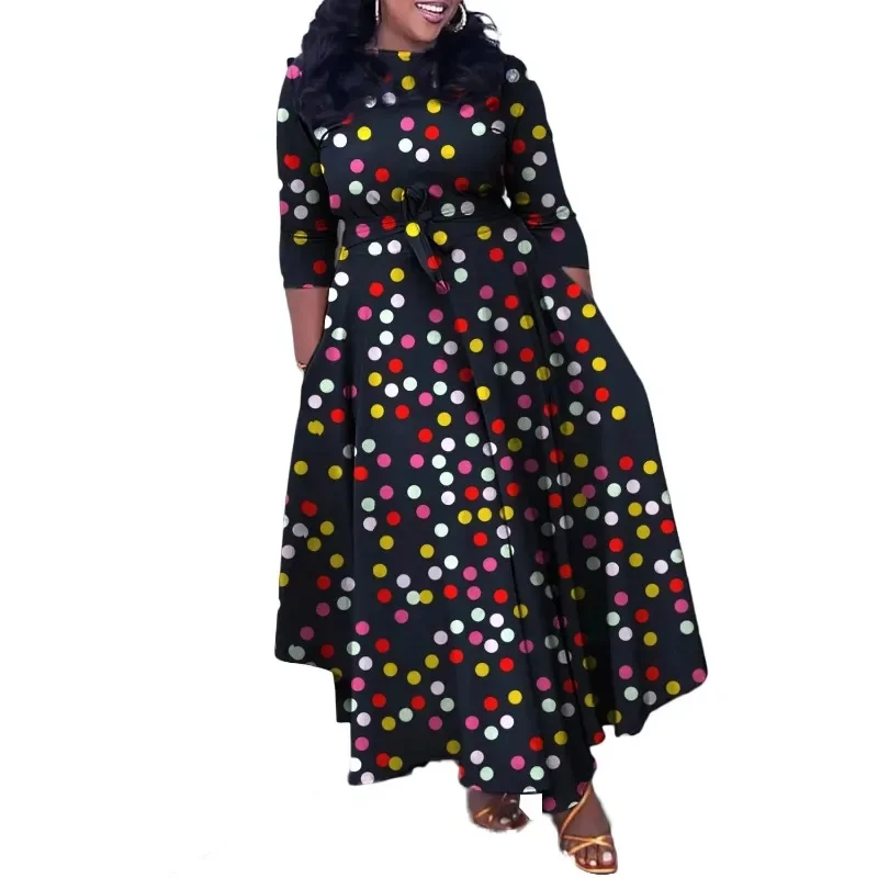 S-3XL African Party Dresses for Women Dashiki Ankara Evening Gown Elegant 2024 Spring Fashion African 3/4 Sleeve Long Maxi Dress