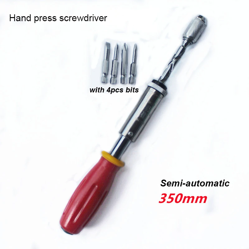 Thickened plastic handle 350mm semi-automatic Spiral hand pressed quick ratchet screwdriver with phillips/slotted bits